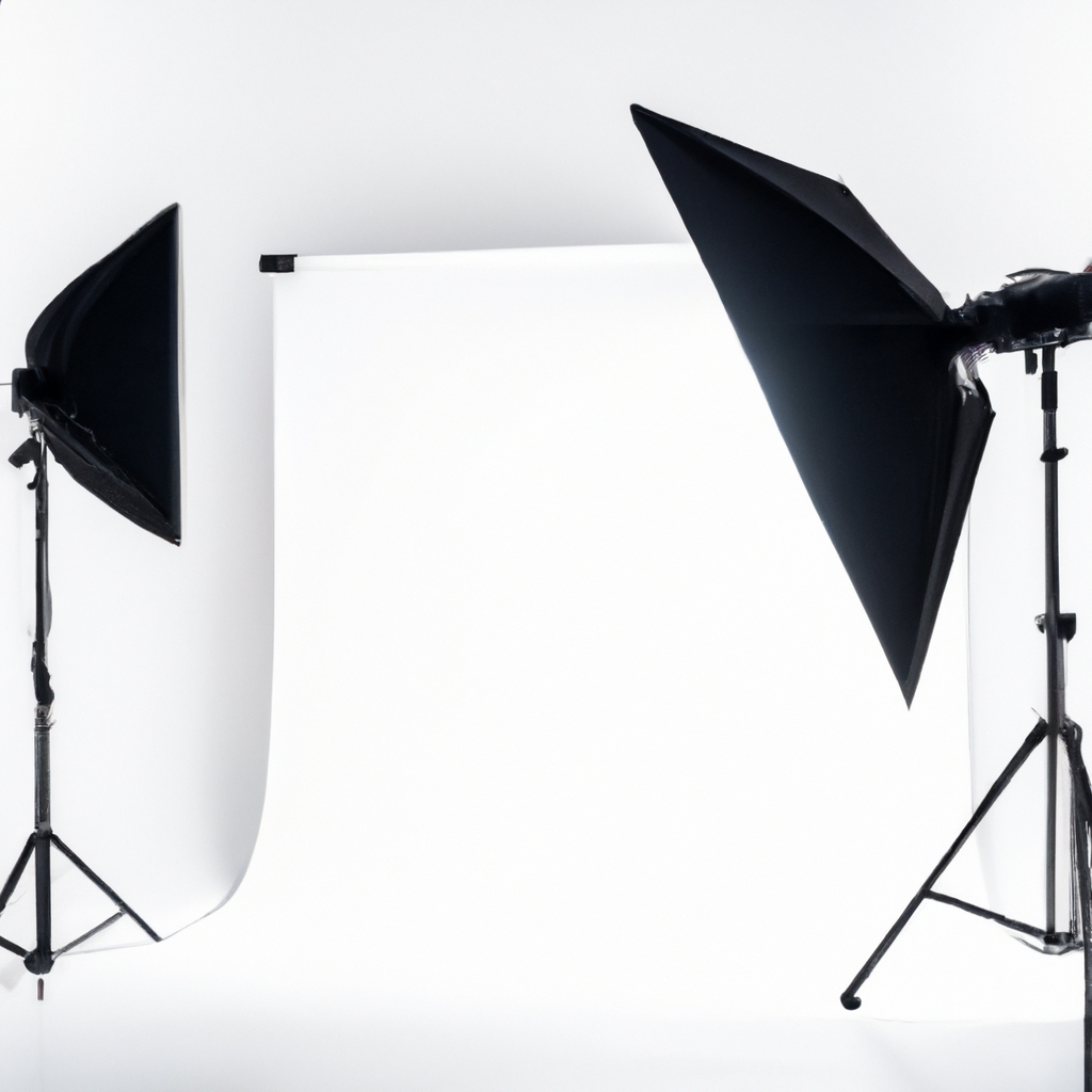 AI-generated minimal studio interior with matte white walls, softbox and LED panels